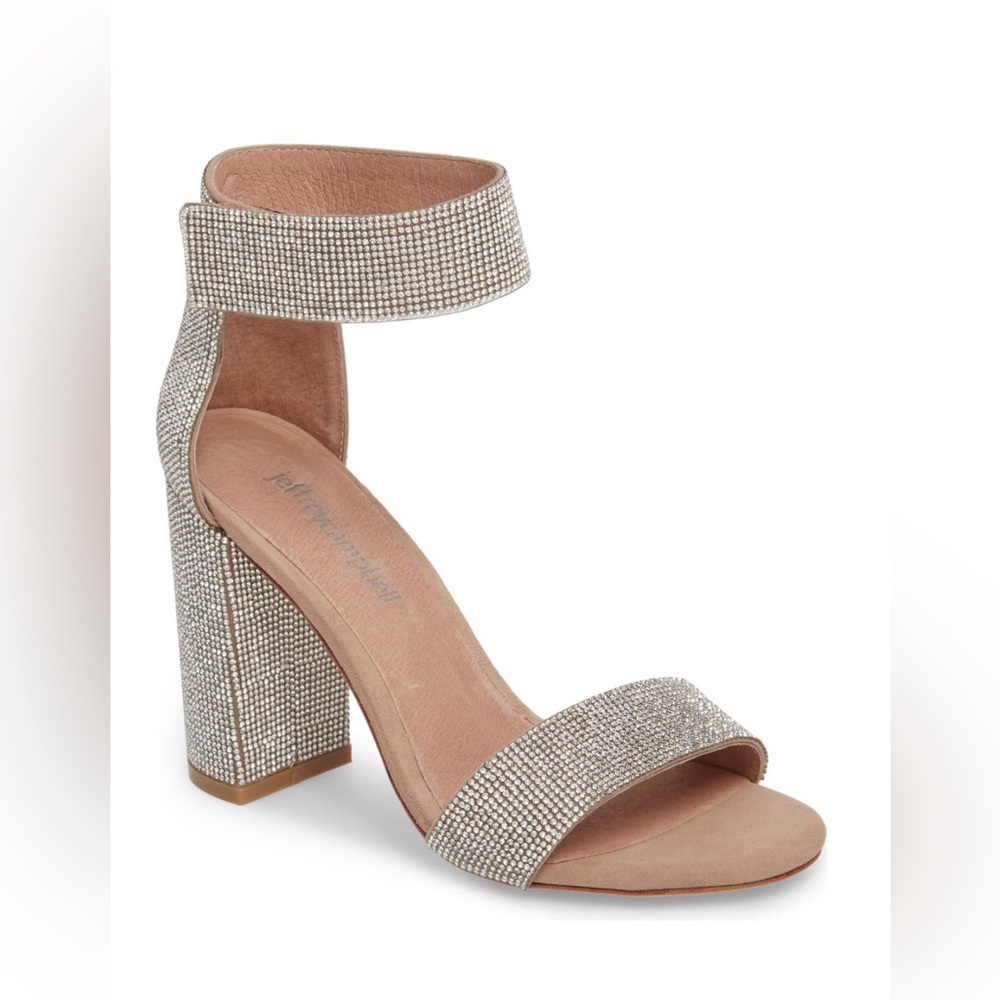 NWT Jeffery Campbell Lindsay Sandal Block Heel in Nude Suede Champagne Sparkle